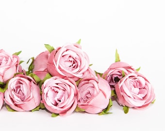 12 Small Cabbage Roses in Antique Shabby Chic Pink -Flowers, Silk flowers, Artificial Flowers -read description-ITEM 0998