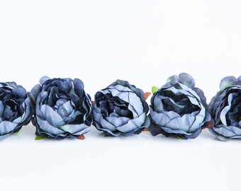 10 Mini Peonies in Antique Blue - Silk Artificial Flowers - ITEM 01214