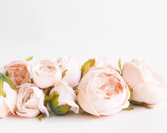 Set of 9 Small to Large Cabbage Roses in Creamy Blush Pink -Flowers, Silk flowers, Artificial Flowers -read description - ITEM 01194