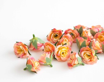 30 Mini Roses in Pink and Yellow - SMALL Artificial Roses -see Description- ITEM 01230