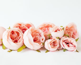 Set of 9 Small to Large Cabbage Roses in Two Tone Pink - Artificial Flowers -read description- ITEM 01128