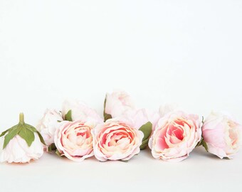 20 Mini Vintage Inspired Ruffled Roses in Pink and White - SMALL Sweetheart Artificial Roses - ITEM 01430