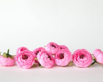 10 Small Ranunculus in Bright Pink - silk artificial flower - ITEM 01174