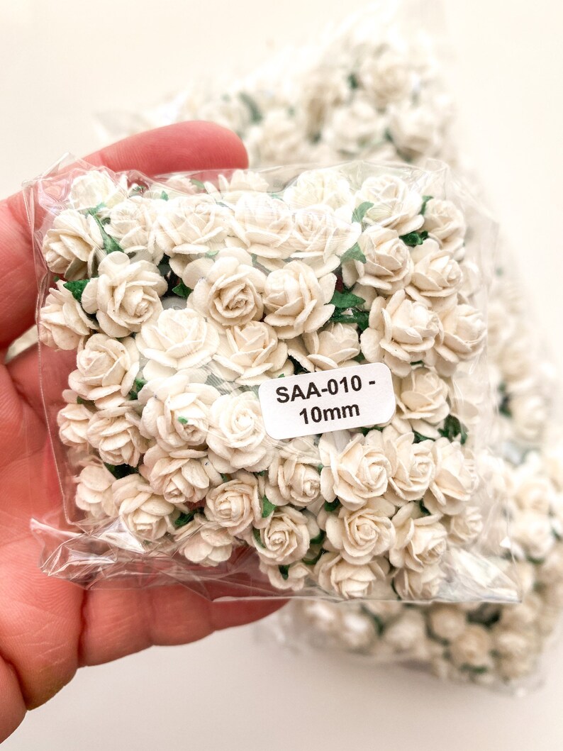 100 Open Rose Mulberry Paper Flowers in Ivory/White 10-25mm CHO0SE SIZE Paper Roses Ivory Paper Roses,Ivory Roses, Tiny Roses 10mm - 0840