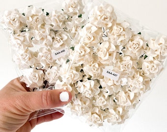 20 Tuscany Roses Mulberry Paper Flowers - CHOOSE COLOR - Artificial Flowers - Paper Flowers - Small Flowers - White, Ivory