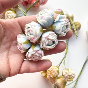 12 Mini Felt Rose Flowers on Wire Stems Artificial Flowers, Tea Rose, Mini Flowers CHOOSE COLOR Blue - 1366