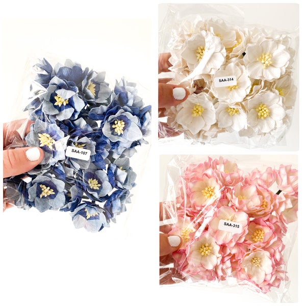 25 Lotus Mulberry Paper Flowers - CHOOSE COLOR - Blue, Pink, White - Mulberry Paper Lotus, Artificial Flowers