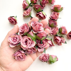 30 Mini Roses in Antique Pink and Purple - SMALL Artificial Roses -see description- ITEM 01225