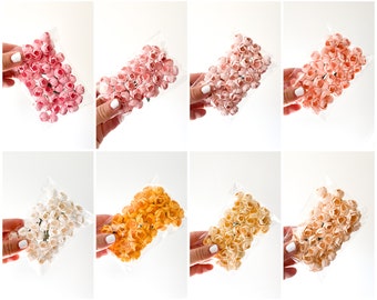 50 Tiny Buttercup Mulberry Paper Flowers on Wire Stems- Pink, White, Peach, Yellow Tones - CHOOSE COLOR