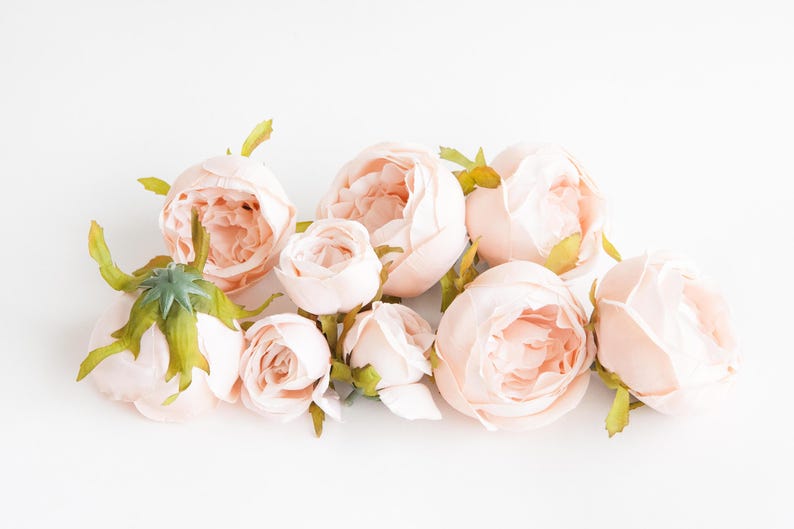 Set of 9 Small to Large Cabbage Roses in Creamy Blush Pink Flowers, Silk flowers, Artificial Flowers read description ITEM 01194 image 8