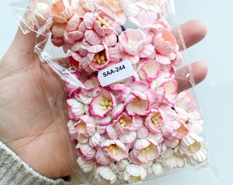 50 Cherry Blossom Mulberry Paper Flowers in Peach and Pink Tones - Paper Cherry Blossoms, Paper Flowers, white, peach - ITEM 0606