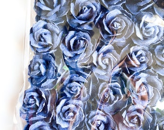 50 Small Wild Roses Mulberry Paper in Navy Blue -30mm - Paper Flowers, Paper Roses, Mulberry Roses - Dark Blue Paper Roses - ITEM 01587