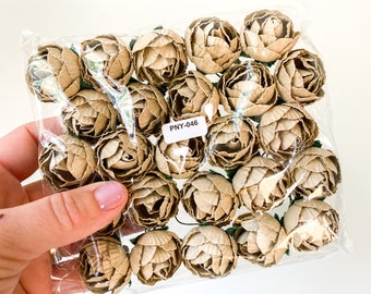 50 Mulberry Paper Ranunculus Buds in Khaki Taupe - Artificial Flowers, Paper Flowers, Paper Ranunculus - ITEM 01727