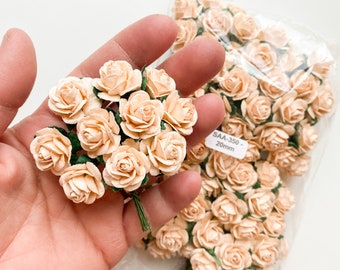 100 Open Rose Mulberry Paper Flowers in Vanilla, Peach - 10-25mm- CHO0SE SIZE - Paper Roses - Peach Paper Roses, Nude Roses, Tiny Roses