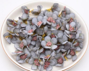 50 Tiny Blossoms in ANTIQUE BLUE - Read Description - Artificial Flowers - Pastel Blossoms - ITEM 01472