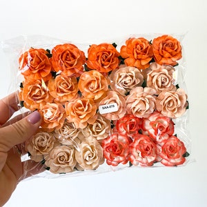25-50 Tea Rose Mulberry Paper Flowers 40 mm CHOOSE COLOR Paper Roses, Mulberry Roses Peach, Blue, Earth, White, Rainbow, Purple, Red Peach - 1569 -SAA070
