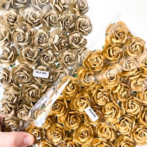 50 Small Wild Roses Mulberry Paper in Old Gold Vintage Mustard 30mm Paper Flowers, Paper Roses, Mulberry Roses Mustard ITEM 01376 image 5