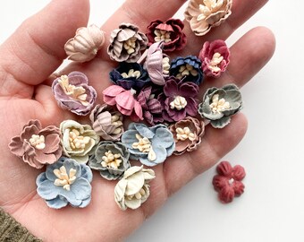 20 Mulberry Paper Flower Blossoms - CHOOSE COLOR - Paper Blossoms, Paper Flowers, Pink, Blue, Purple, ect...