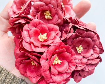 10-15 Red Mulberry Magnolia Paper Flowers - CHOOSE COLOR - Red Magnolia, Red Paper Flowers, Paper Flowers - Artificial Flowers