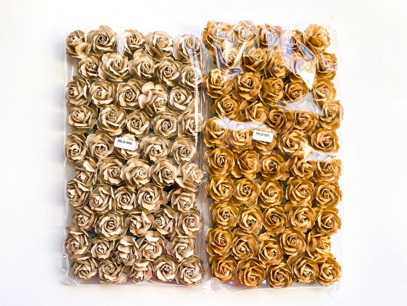 50 Small Wild Roses Mulberry Paper in Old Gold Vintage Mustard 30mm Paper Flowers, Paper Roses, Mulberry Roses Mustard ITEM 01376 image 4