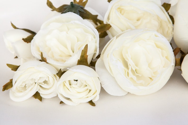 Set of 9 Small to Large Cabbage Roses in Ivory White Silk Artificial Flowers read description ITEM 01004 image 2