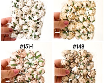 25 Mulberry Paper Ranunculus in Neutral Tones - White, Beige, Yellow, Khaki - Artificial Flowers, Paper Flowers - Peony buds