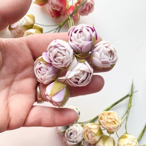 12 Mini Felt Rose Flowers on Wire Stems Artificial Flowers, Tea Rose, Mini Flowers CHOOSE COLOR Purple - 01479
