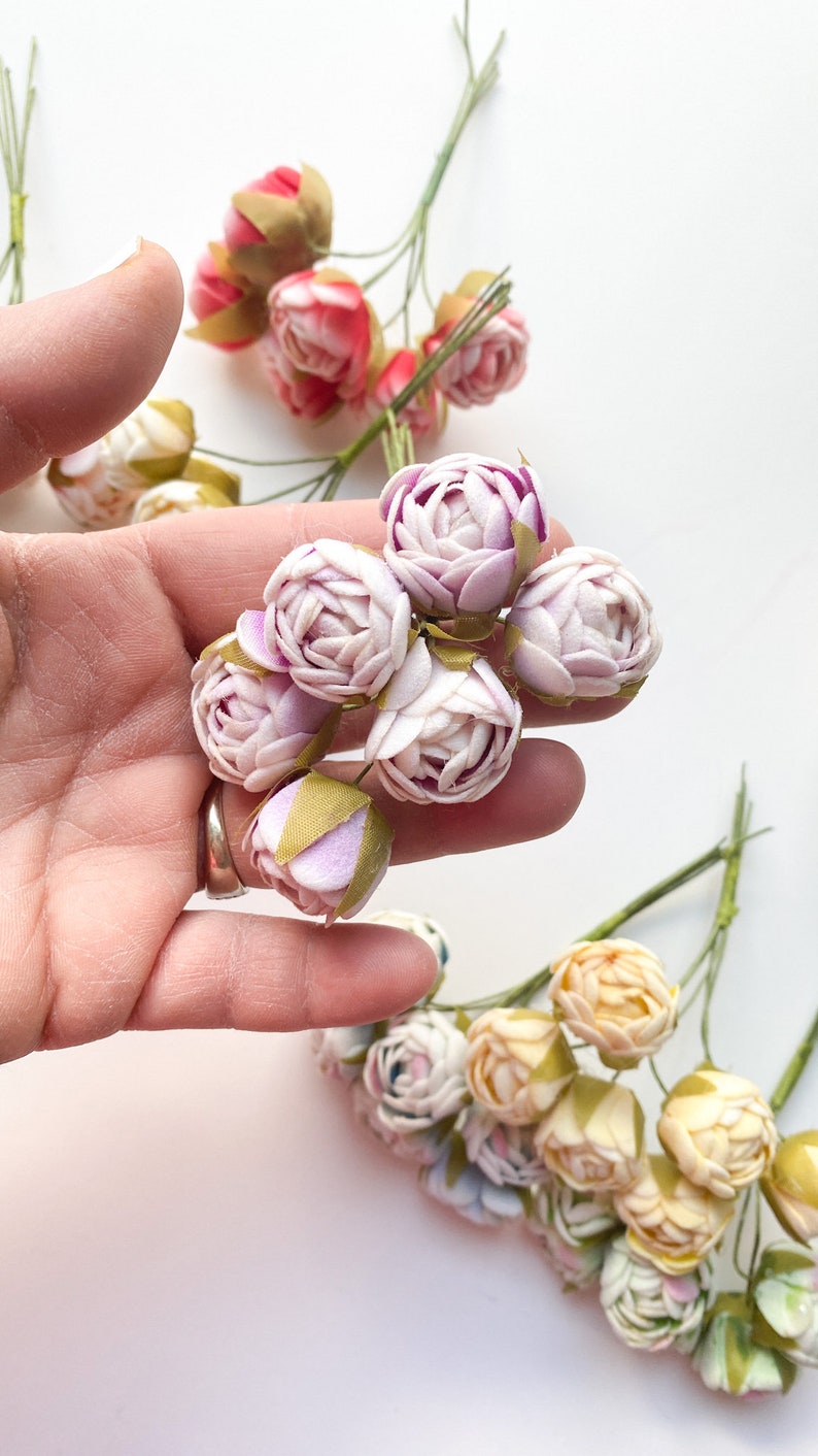 12 Mini Felt Rose Flowers on Wire Stems Artificial Flowers, Tea Rose, Mini Flowers CHOOSE COLOR Purple - 01479