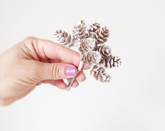 20 Small Wired Pinecones in Whitewashed Brown - Artificial Pinecones - ITEM 01290