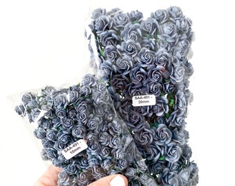 100 ANTiQUE BLUE Open Rose Mulberry Paper Flowers - 10-20mm- CHO0SE SIZE - Paper Roses - Blue Paper Roses, Blue Roses, Tiny blue roses