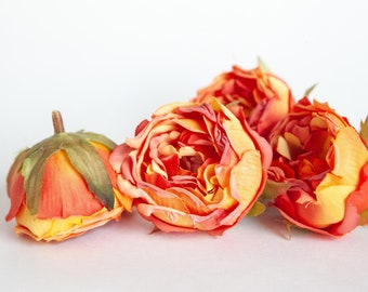 5 Dry Look Budding Peonies in Orange Yellow- Artificial Flowers- Artificial Peony- Peony Heads - DIY - ITEM 01408