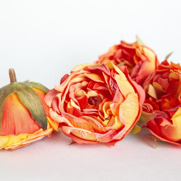 5 Dry Look Budding Peonies in Orange Yellow- Artificial Flowers- Artificial Peony- Peony Heads - DIY - ITEM 01408