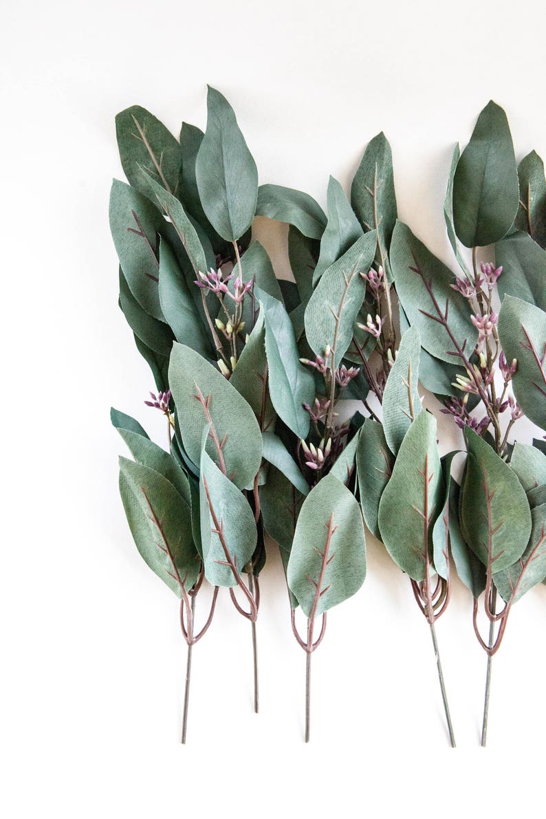 7 Artificial Eucalyptus Stems in Dark Green Artificial Etsy
