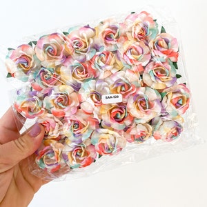 25-50 Tea Rose Mulberry Paper Flowers 40 mm CHOOSE COLOR Paper Roses, Mulberry Roses Peach, Blue, Earth, White, Rainbow, Purple, Red Rainbow-1568 -SAA529