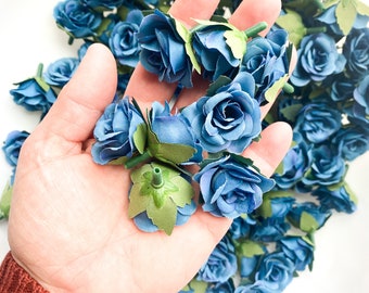 30 Mini Roses in Blue - SMALL Artificial Roses, Small Blue Roses, Artificial Flowers -see description- ITEM 01338