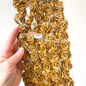50 Small Wild Roses Mulberry Paper in Old Gold Vintage Mustard 30mm Paper Flowers, Paper Roses, Mulberry Roses Mustard ITEM 01376 image 2