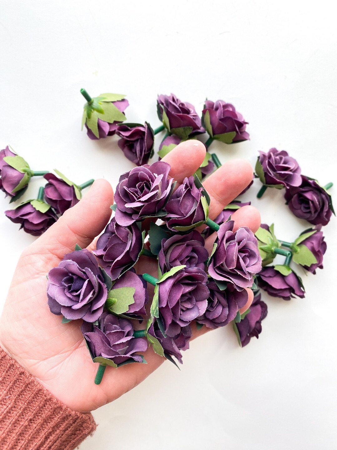 30 Mini Roses in Purple SMALL Artificial Roses, Small Purple Roses