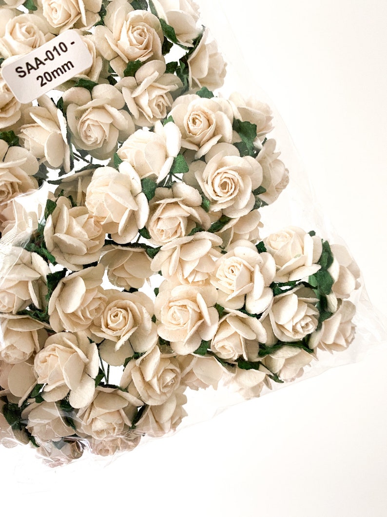 100 Open Rose Mulberry Paper Flowers in Ivory/White 10-25mm CHO0SE SIZE Paper Roses Ivory Paper Roses,Ivory Roses, Tiny Roses image 5