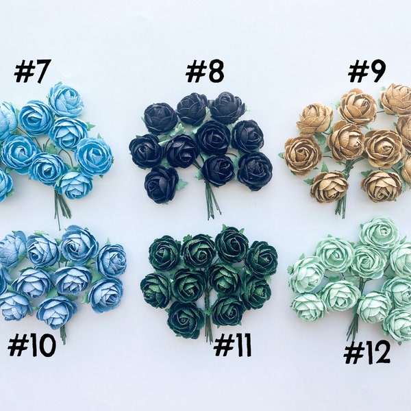 Blue or Green Tones Budded Mulberry Paper Flowers - CH00SE COLOR - Black Paper Flowers - Khaki Mulberry Flowers - Paper Roses