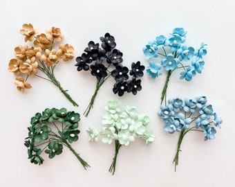 Sweetheart Blossoms Mulberry Paper Flowers in Blue, Green and Black Tones - CH00SE COLOR - Paper Flowers, Prop Photography, Mulberry Paper