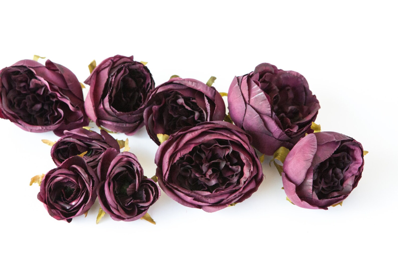 Set of 9 Small to Large Cabbage Roses in Plum Dark Purple Etsy