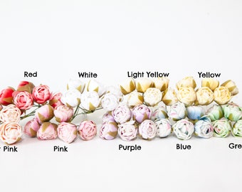 12 Mini Felt Rose Flowers on Wire Stems - Artificial Flowers, Tea Rose, Mini Flowers - CHOOSE COLOR