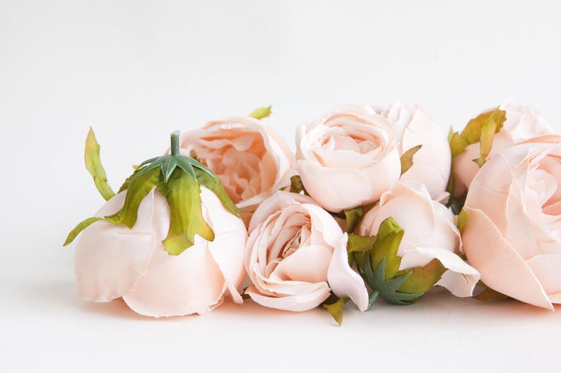 Set of 9 Small to Large Cabbage Roses in Creamy Blush Pink Flowers, Silk flowers, Artificial Flowers read description ITEM 01194 image 4