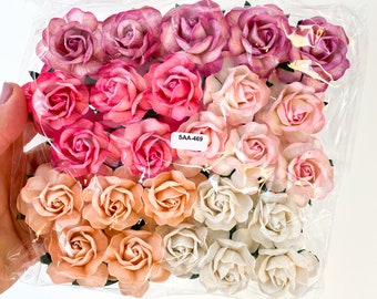 50 Wild Roses Mulberry Paper - Mixed Pack - Paper Roses, Wild Roses - Mulberry Paper Roses - Pink, White, Blush, Hot pink - ITEM 01125