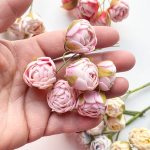 12 Mini Felt Rose Flowers on Wire Stems Artificial Flowers, Tea Rose, Mini Flowers CHOOSE COLOR Pink - 0431