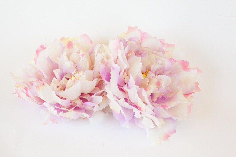 ITEM 0599 Artificial Silk Flower EXTRA LARGE Ivory and Pink Tones Peony 7 inches