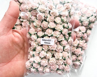 50-100 Open Rose Mulberry Paper Flowers in Pink and White - 25mm- Paper Roses - Light Pink Open Roses, Roses, pink paper flower