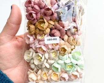 50 Cherry Blossom Mulberry Paper Flowers in Vintage Tones - Paper Cherry Blossoms, Paper Flowers - ITEM 01647