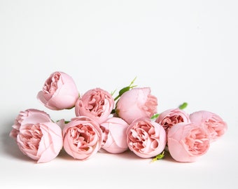 12 Mini Peonies in Vintage Pink - Artificial Flowers, Fake Flowers, Pink Peony, Light Pink Peonies, Peony Buds - ITEM 01661