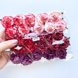 25-50 Tea Rose Mulberry Paper Flowers 40 mm CHOOSE COLOR Paper Roses, Mulberry Roses Peach, Blue, Earth, White, Rainbow, Purple, Red Red - 0319- SAA067